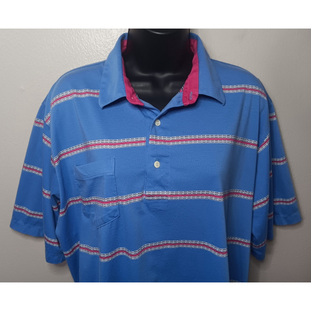 Vintage 90s Tail Women’s XL Polo Shirt Striped Short Sleeve Blue Relax Fit - Picture 2 of 10